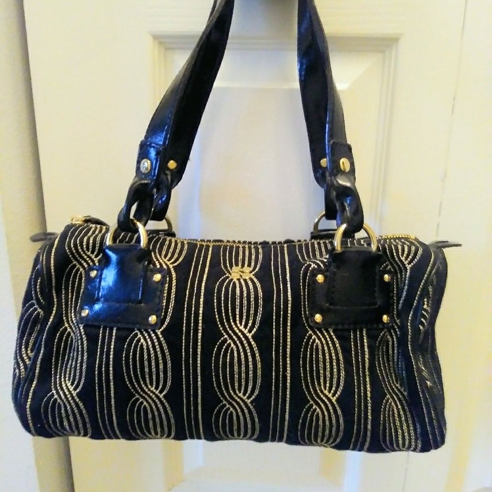 Kate Spade black fabric patent handbag purse